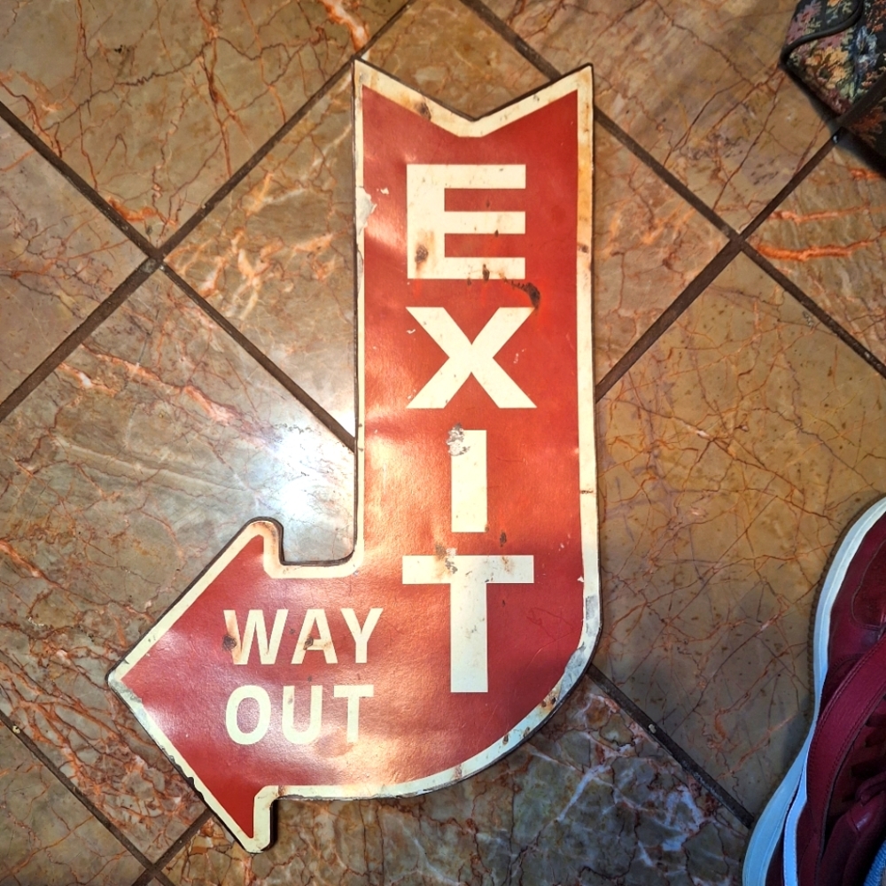Vintage looking EXIT WAY OUT Red Arrow Sign